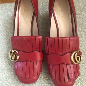 GUCCI RED GG MARMONT mid- loafer 2” heel